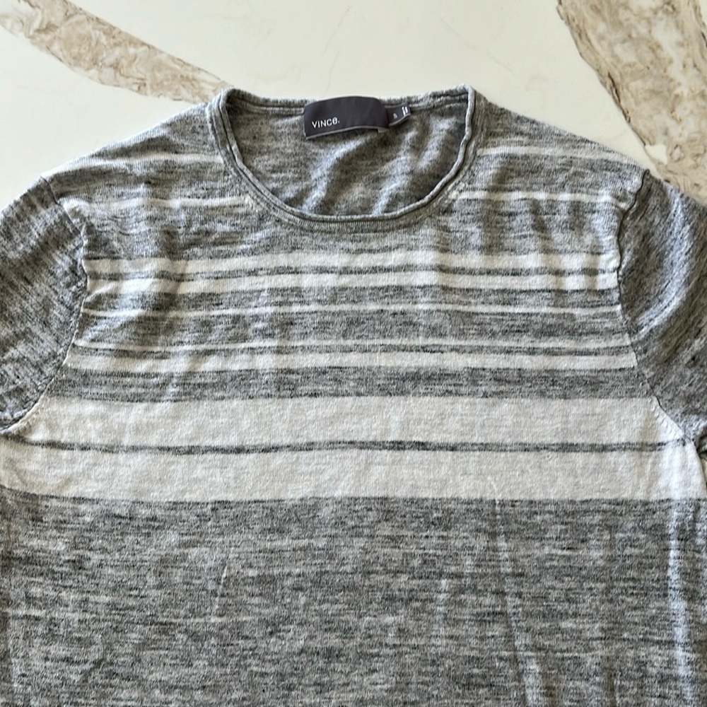 EUC Vince men’s cotton cashmere blend grey long sleeve striped sweater
